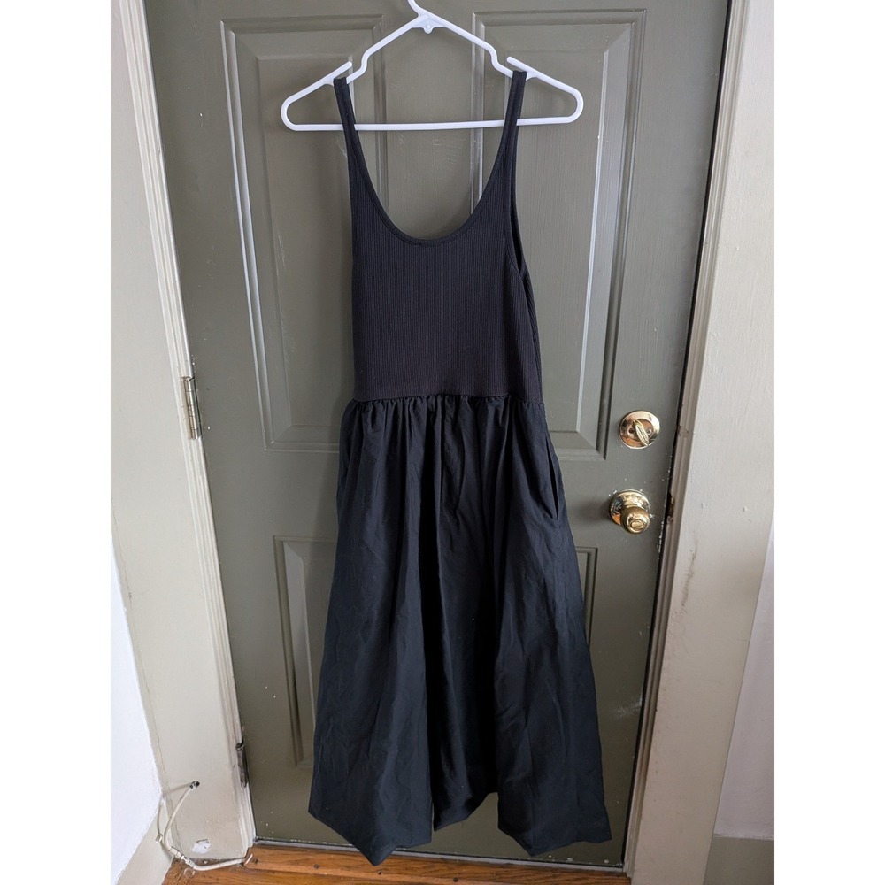 J. Crew Fitted Tank Midi Dress with Poplin Bubble Hem Skirt Black Medium - Picture 9 of 9